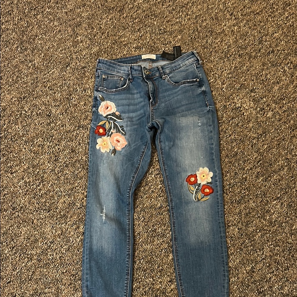 Embroidered Floral Blue Jeans